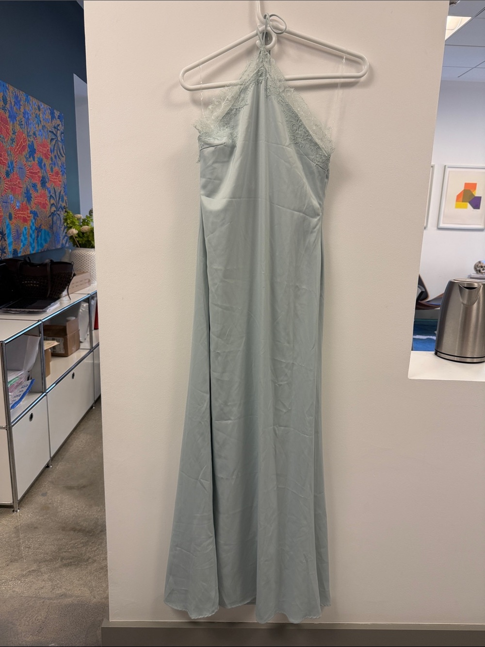 Peppermayo Light Sage Halter Lace-Trim Maxi Dress